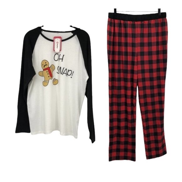 NWT Christmas Ginger Bread Pajama Set size Large Winter PJ festive Top and pants - Picture 1 of 16